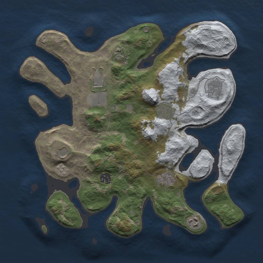 Rust Map: Barren, Size: 3500, Seed: 665342, 12 Monuments