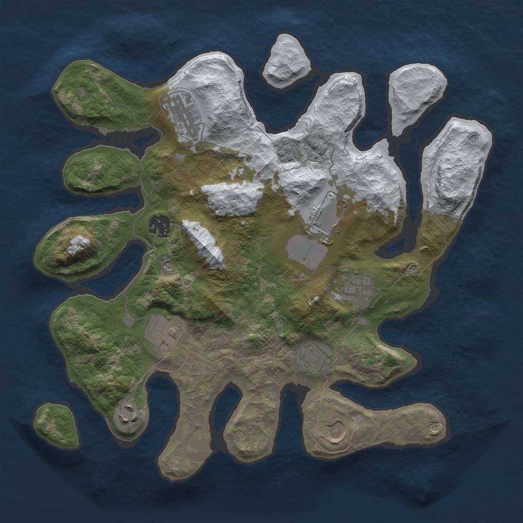 Rust Map: Barren, Size: 3500, Seed: 2371335, 12 Monuments