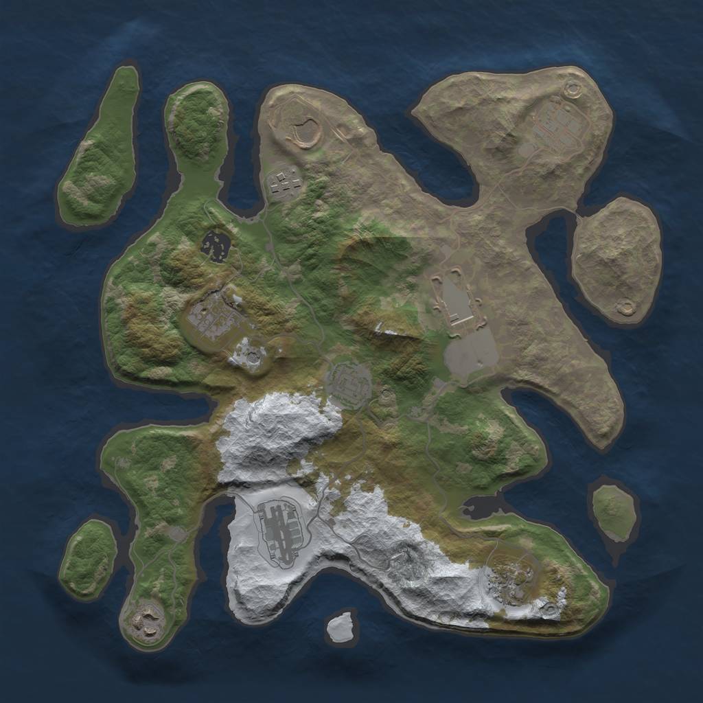 Rust Map: Barren, Size: 3500, Seed: 4538928, 13 Monuments