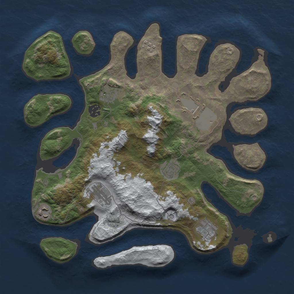 Rust Map: Barren, Size: 3500, Seed: 3981131, 11 Monuments