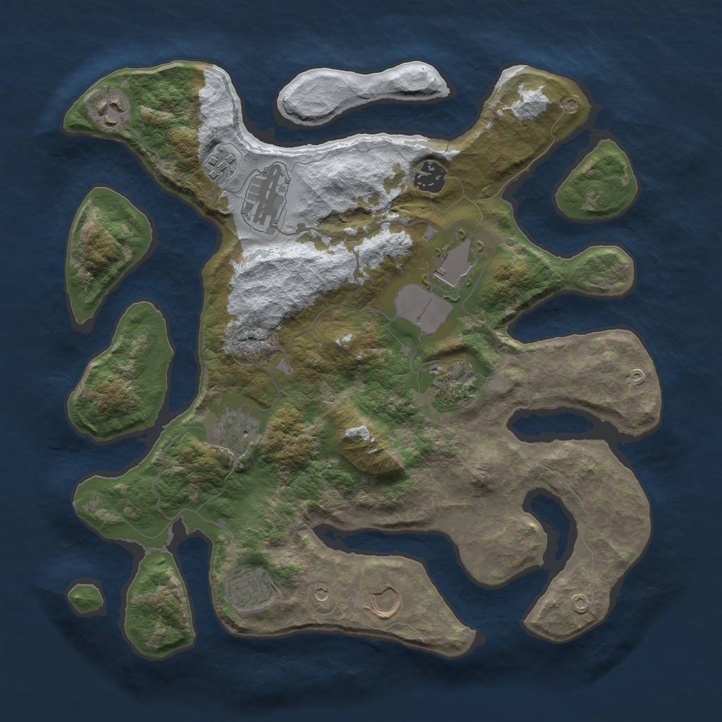 Rust Map: Barren, Size: 3500, Seed: 5036340, 12 Monuments