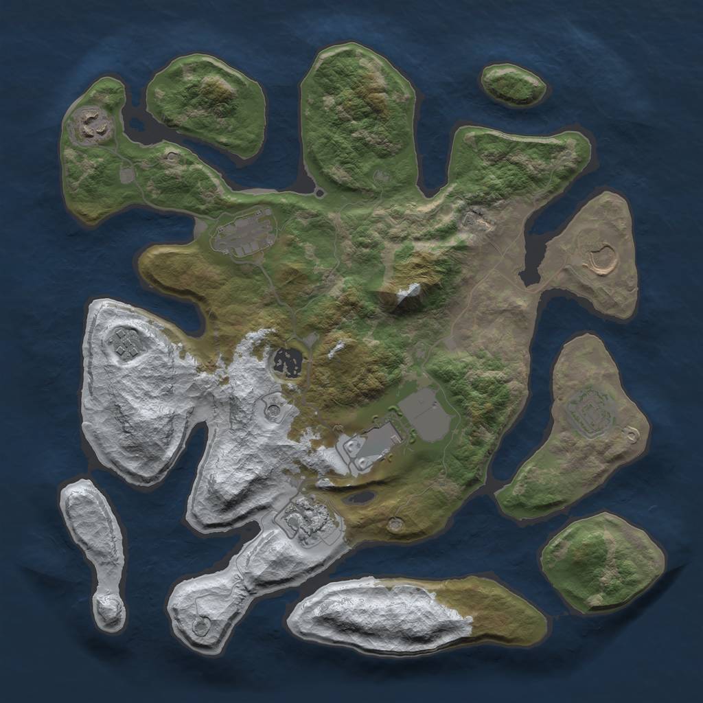 Rust Map: Barren, Size: 3500, Seed: 2636166, 11 Monuments