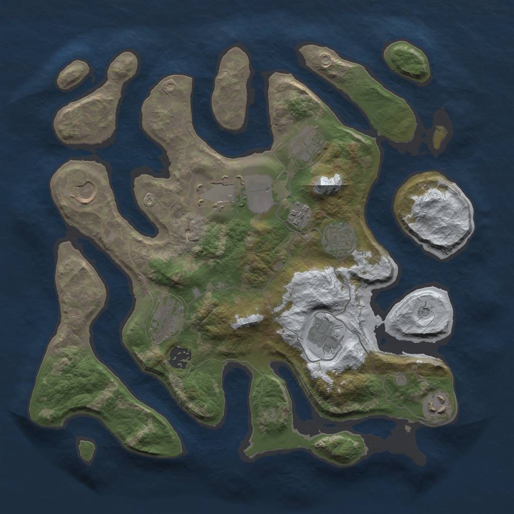Rust Map: Barren, Size: 3500, Seed: 514243, 12 Monuments