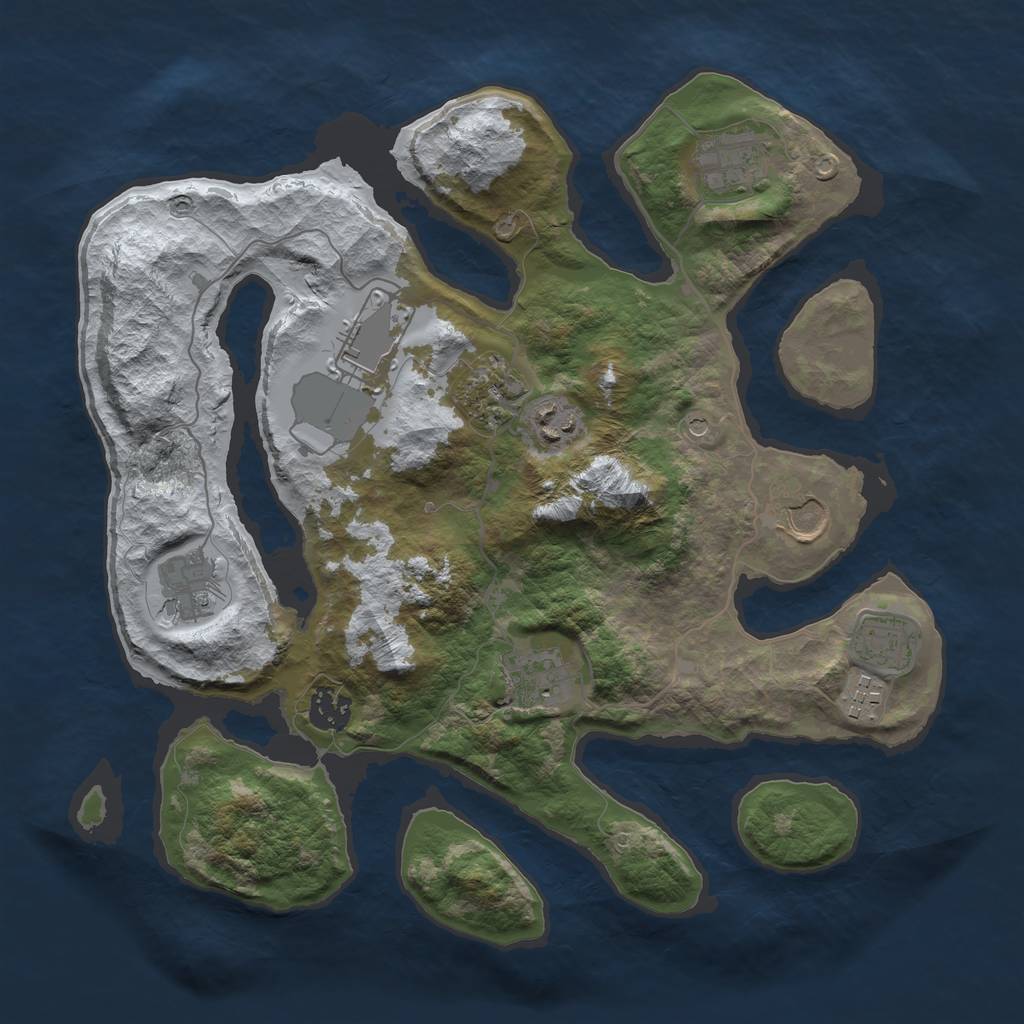 Rust Map: Barren, Size: 3500, Seed: 4955491, 13 Monuments