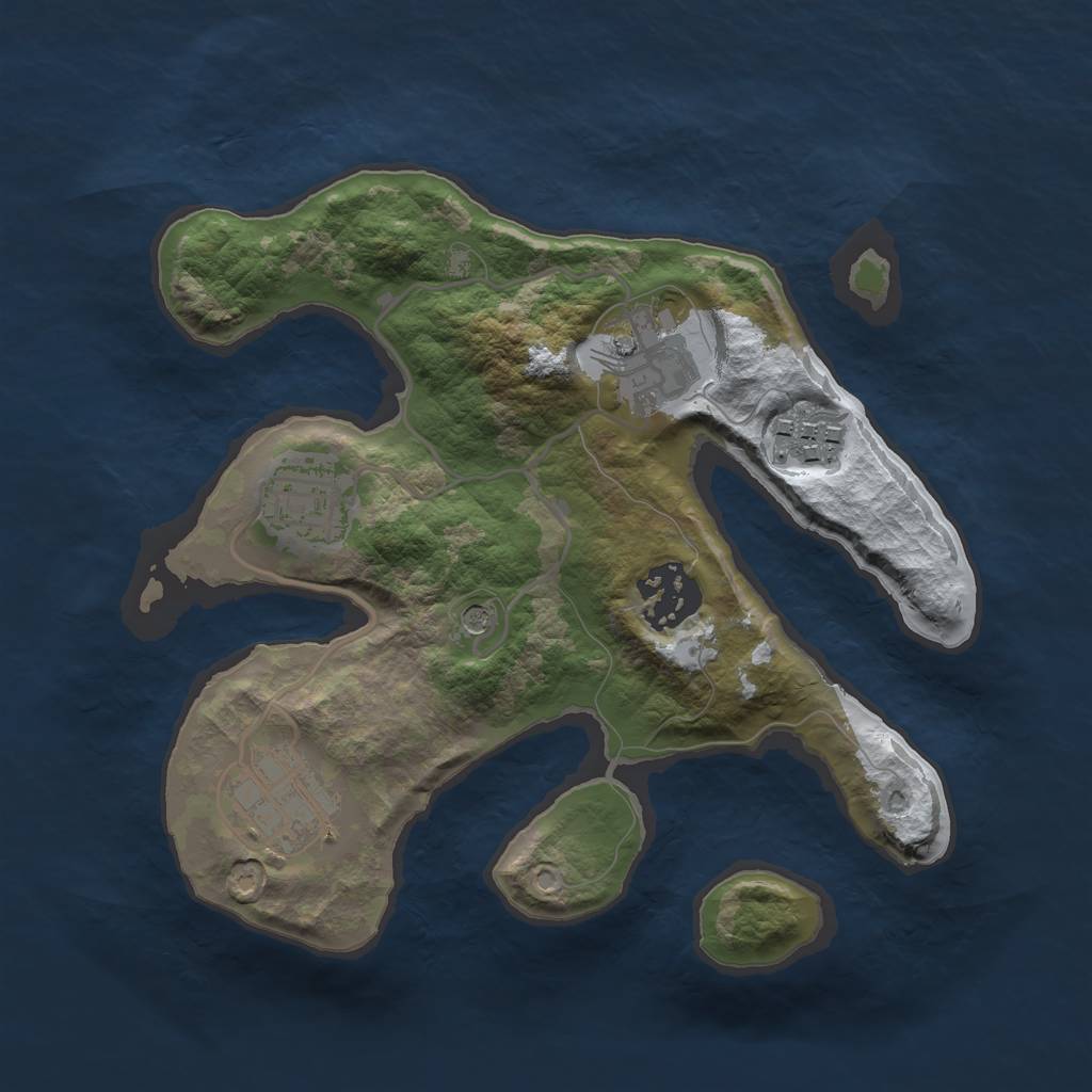 Rust Map: Barren, Size: 2500, Seed: 1694751, 8 Monuments