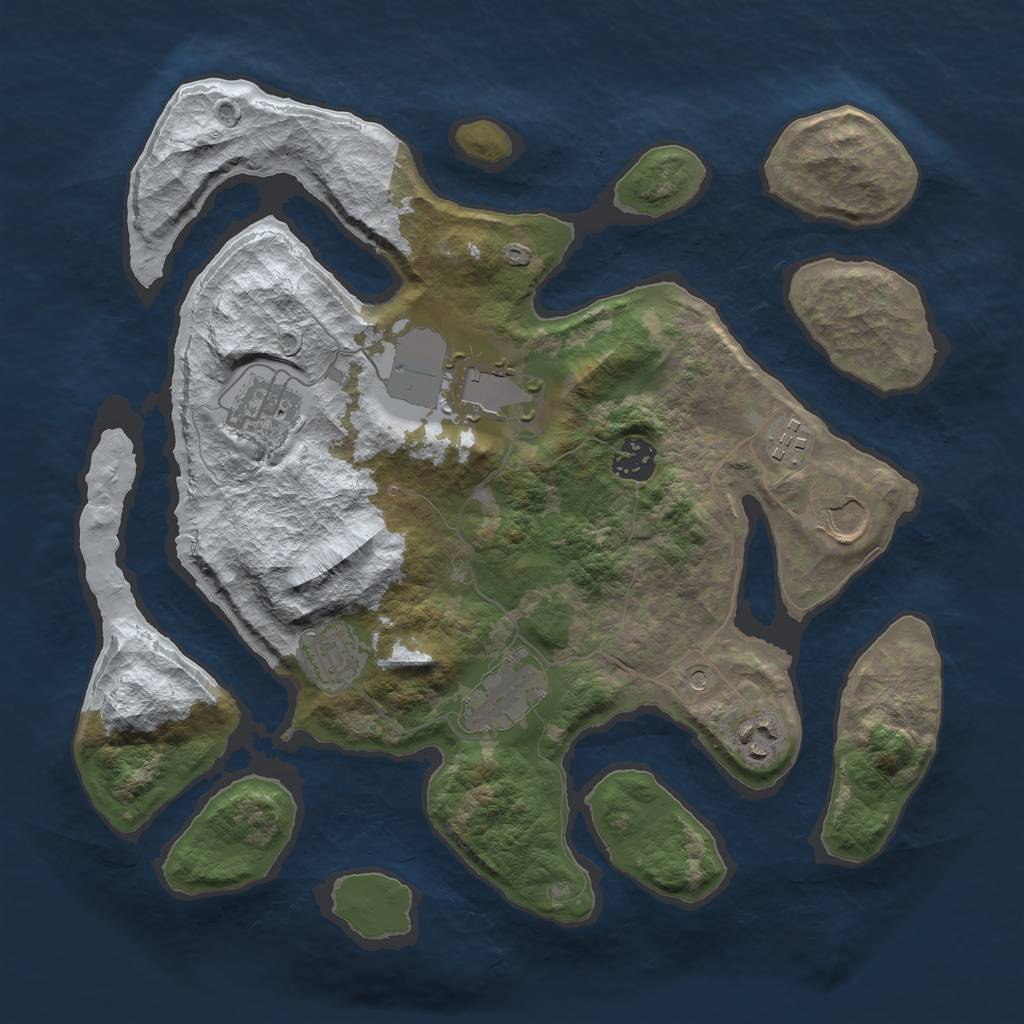 Rust Map: Barren, Size: 3500, Seed: 2585543, 11 Monuments