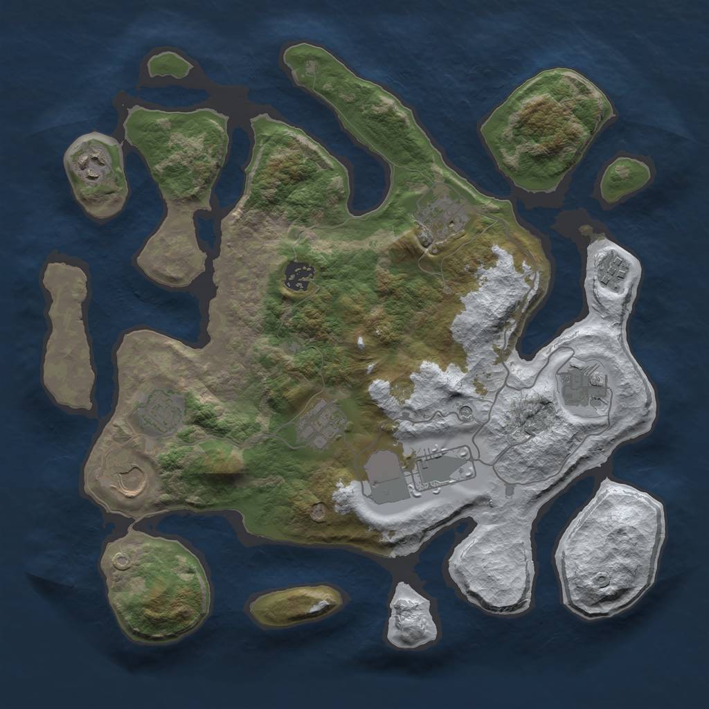 Rust Map: Barren, Size: 3500, Seed: 1032216, 12 Monuments