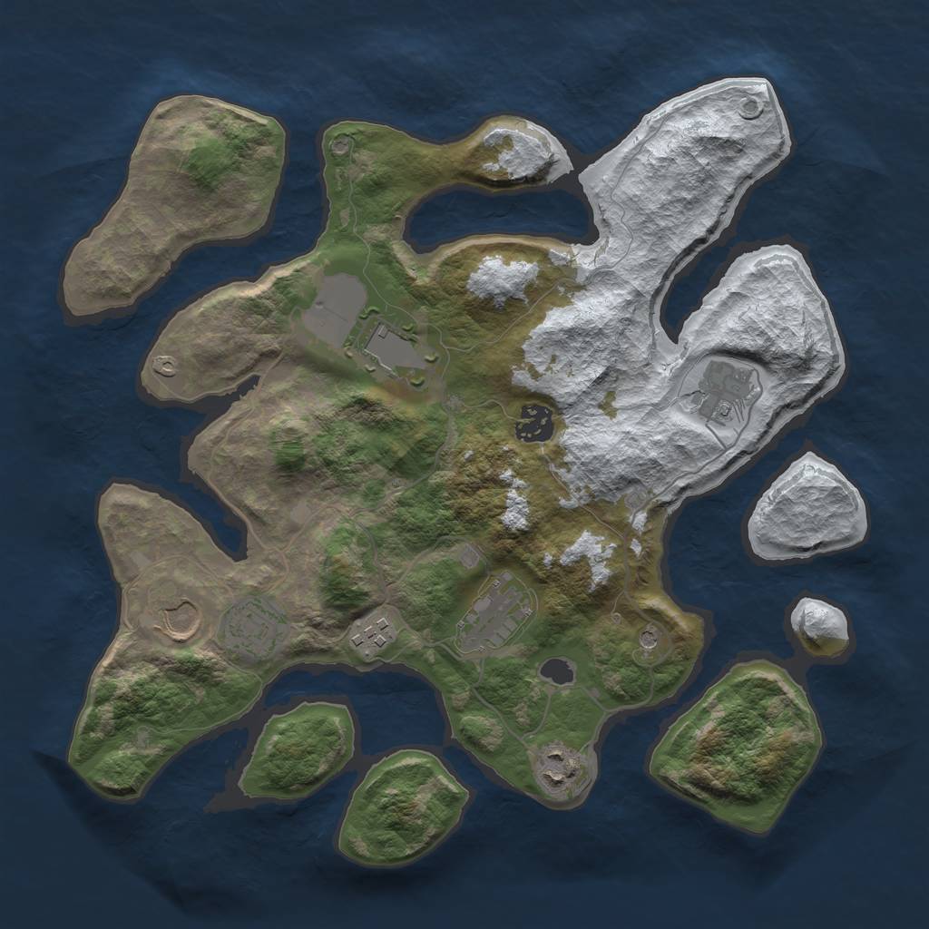 Rust Map: Barren, Size: 3500, Seed: 3414935, 11 Monuments