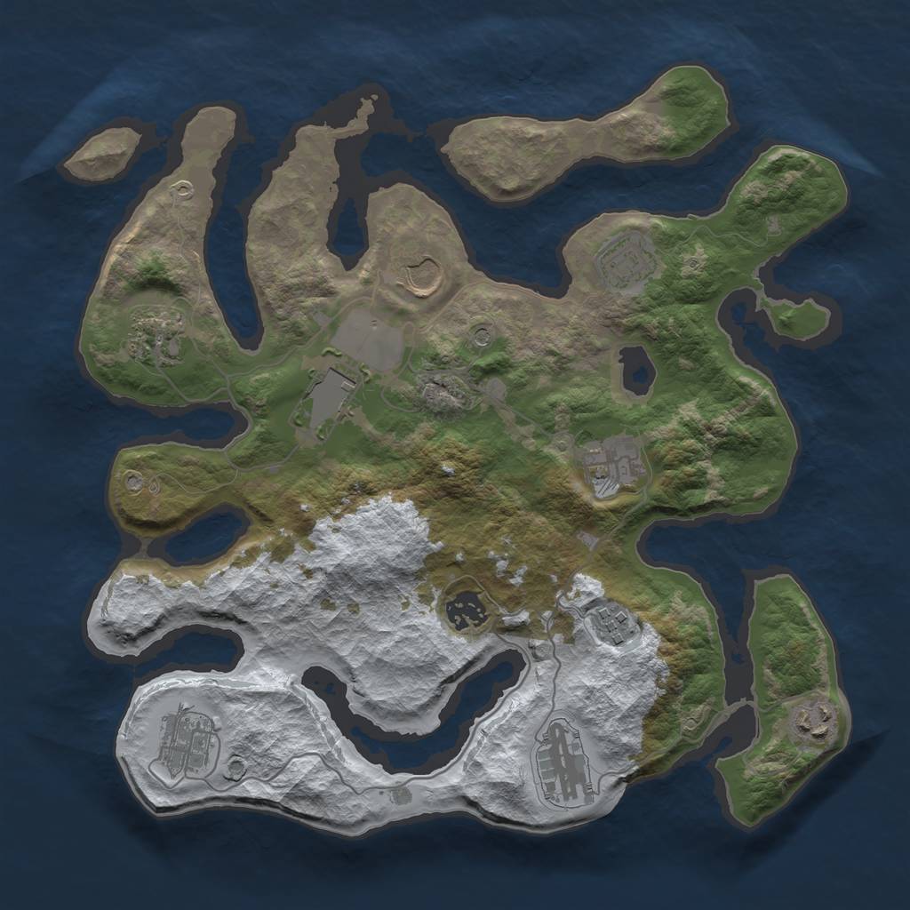 Rust Map: Barren, Size: 3500, Seed: 400554, 13 Monuments