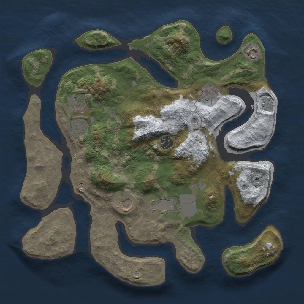 Rust Map: Barren, Size: 3500, Seed: 2910912, 11 Monuments