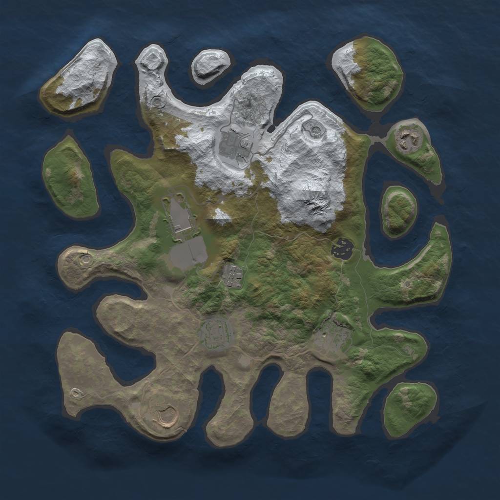 Rust Map: Barren, Size: 3500, Seed: 5697894, 11 Monuments