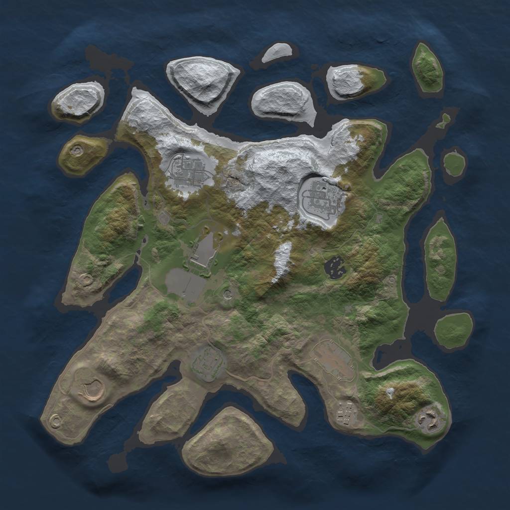 Rust Map: Barren, Size: 3500, Seed: 691487, 12 Monuments
