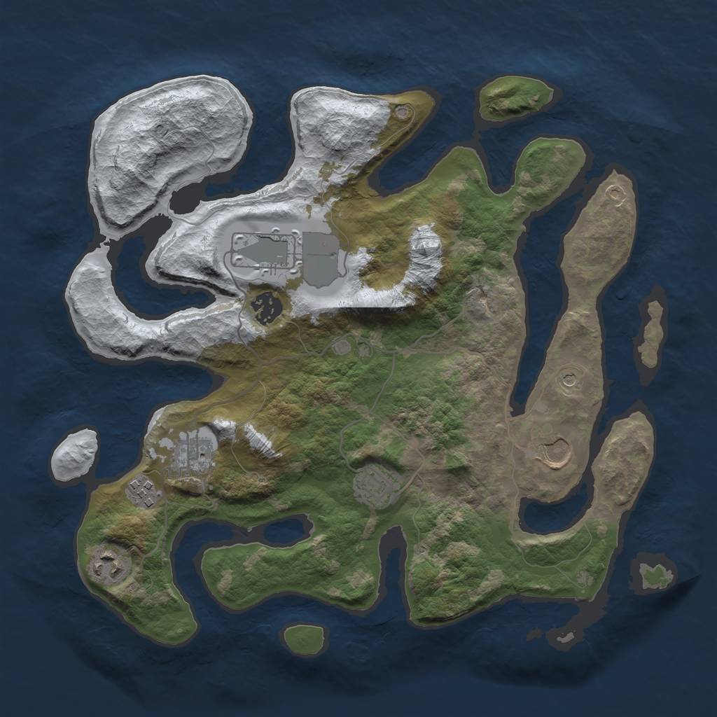 Rust Map: Barren, Size: 3500, Seed: 2871105, 10 Monuments