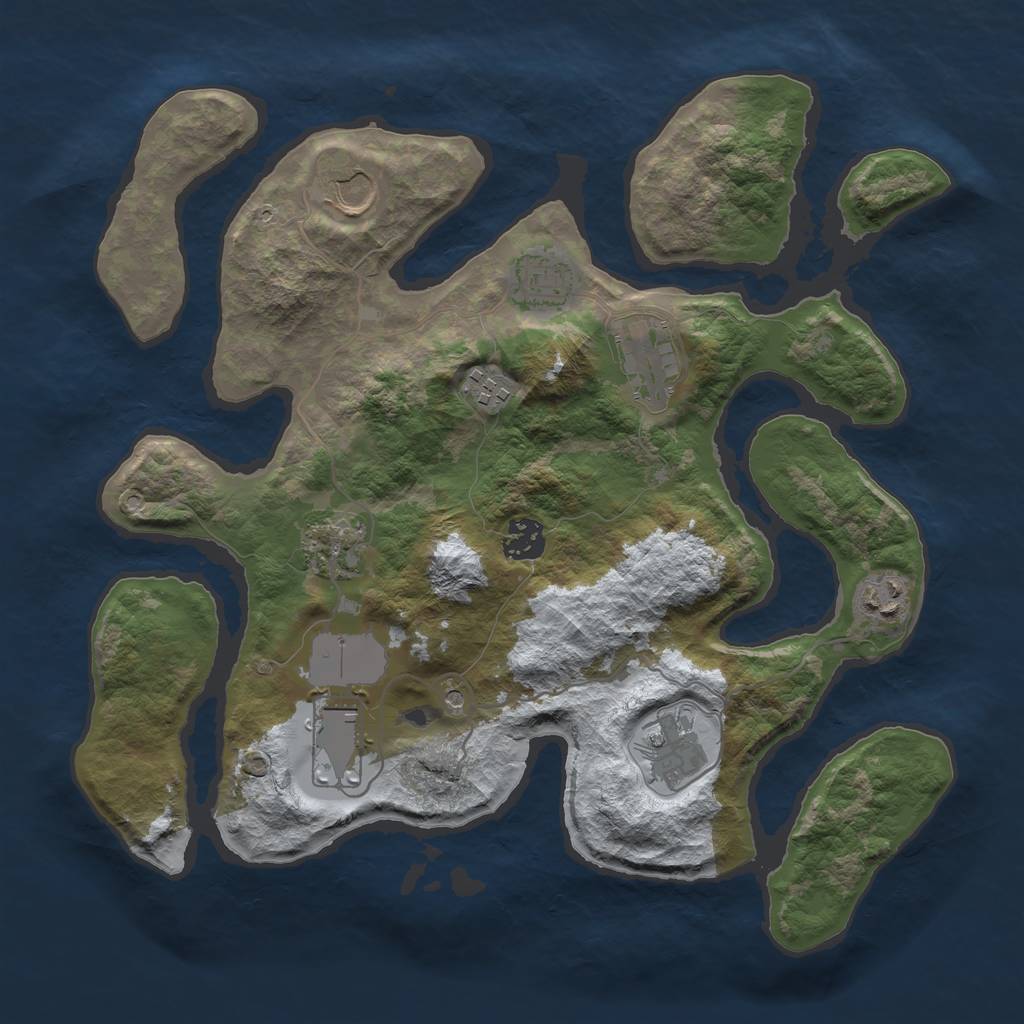 Rust Map: Barren, Size: 3500, Seed: 4619259, 12 Monuments