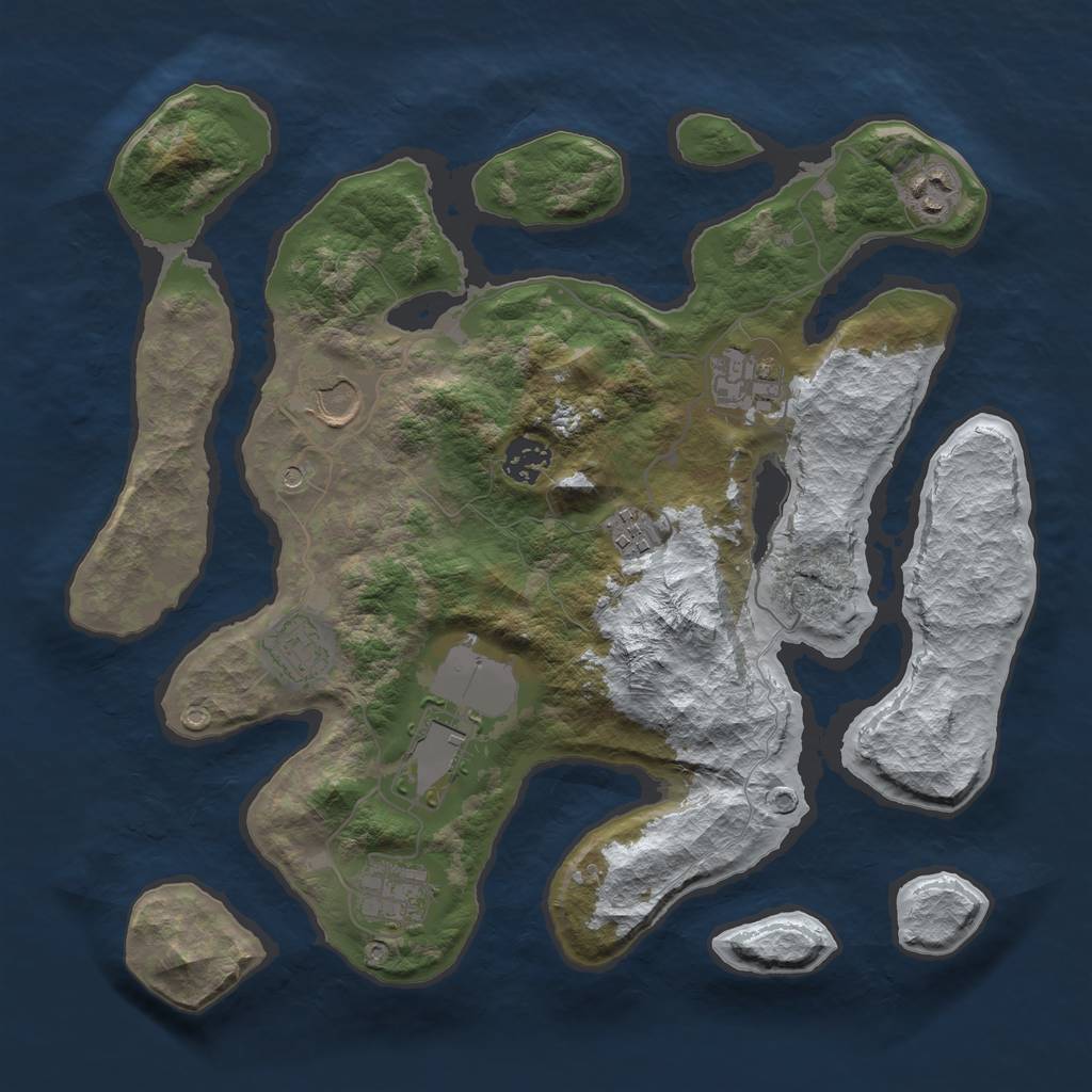 Rust Map: Barren, Size: 3500, Seed: 4375585, 11 Monuments