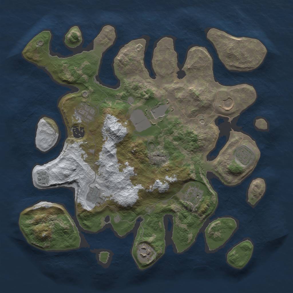 Rust Map: Barren, Size: 3500, Seed: 5608974, 12 Monuments
