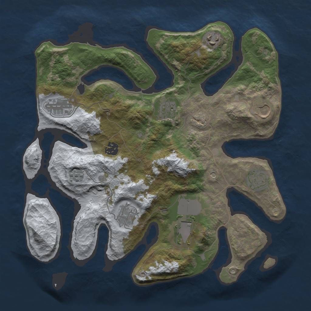Rust Map: Barren, Size: 3500, Seed: 4443335, 12 Monuments