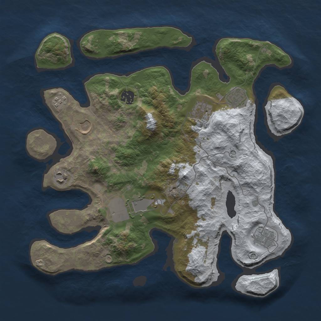 Rust Map: Barren, Size: 3500, Seed: 572388, 11 Monuments