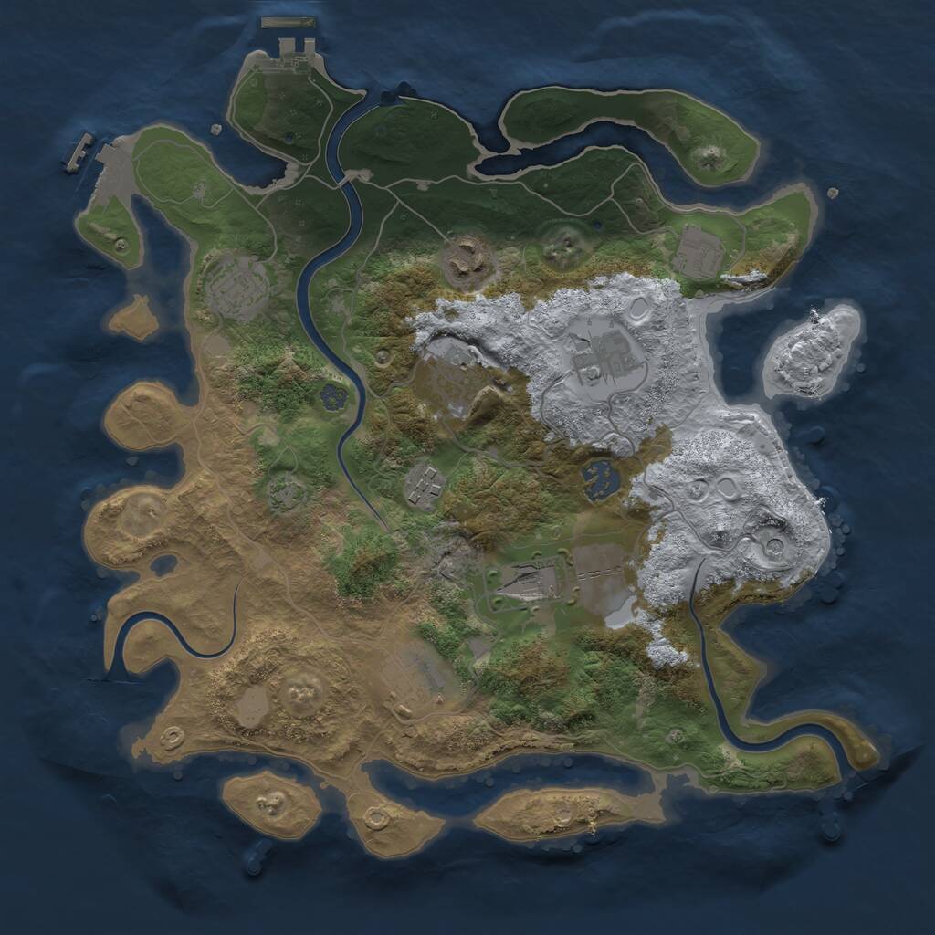 Rust Map: Procedural Map, Size: 3500, Seed: 2924215, 13 Monuments
