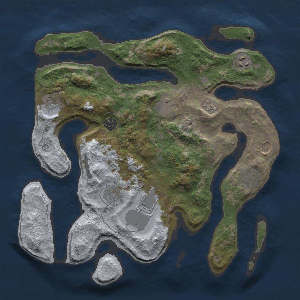 Rust Map: Barren, Size: 3500, Seed: 5388784, 12 Monuments
