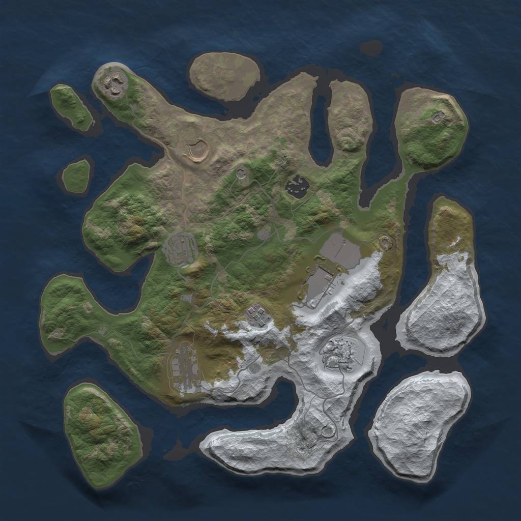 Rust Map: Barren, Size: 3500, Seed: 5132580, 11 Monuments