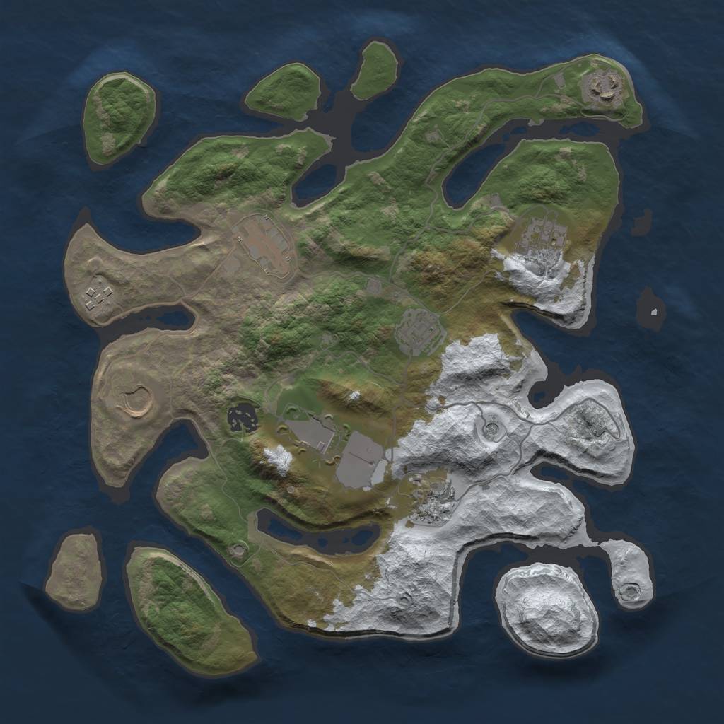 Rust Map: Barren, Size: 3500, Seed: 3162655, 12 Monuments