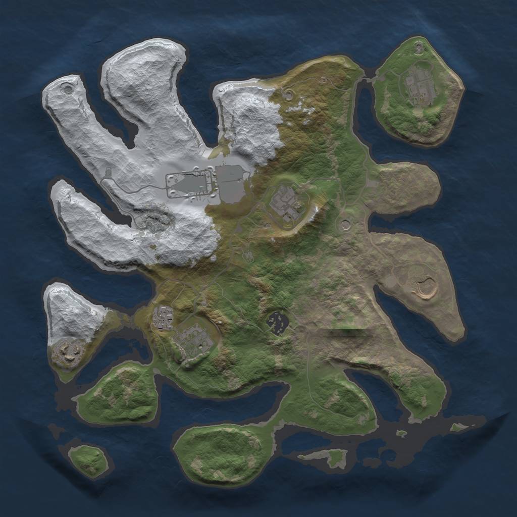 Rust Map: Barren, Size: 3500, Seed: 1775053, 11 Monuments
