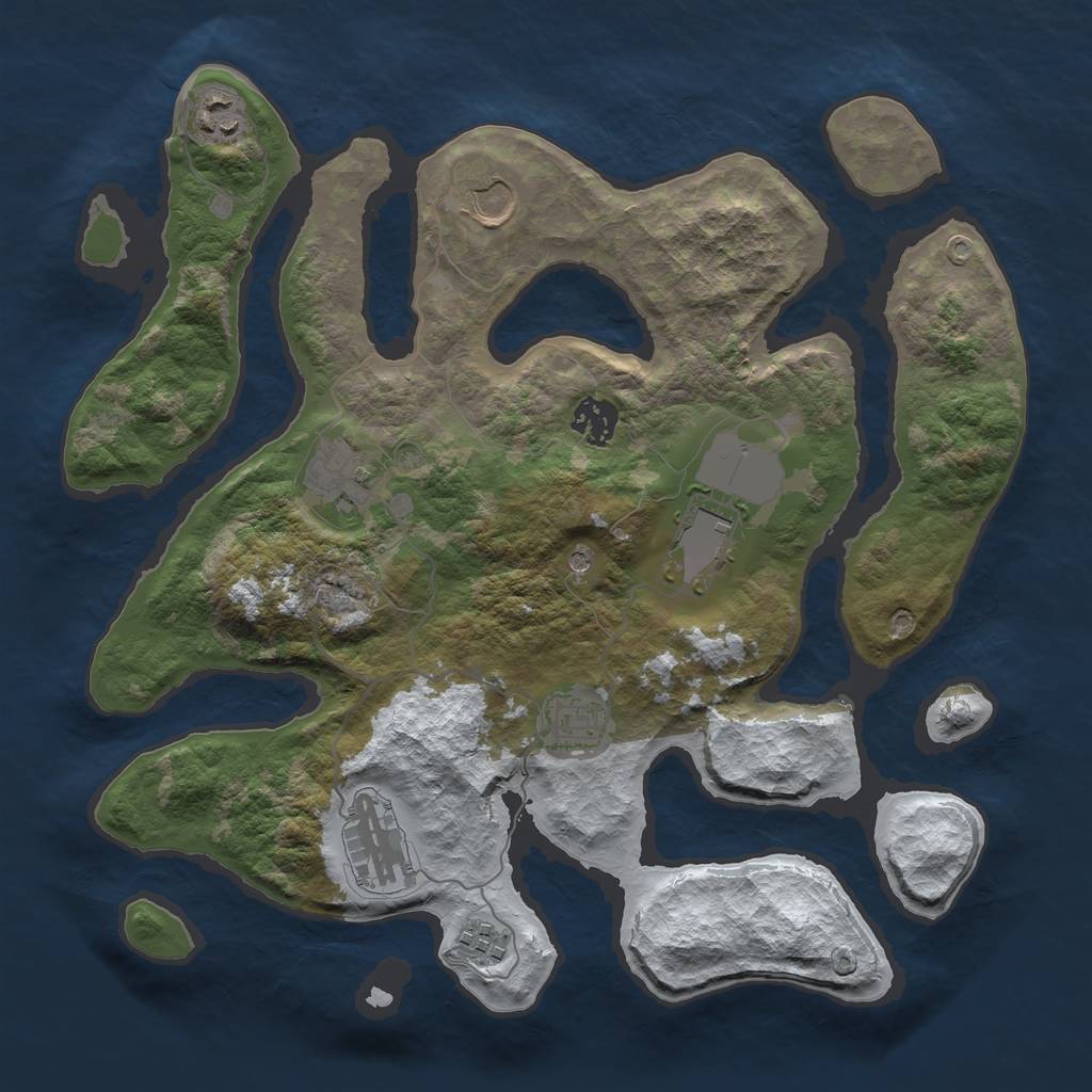 Rust Map: Barren, Size: 3500, Seed: 3044887, 11 Monuments