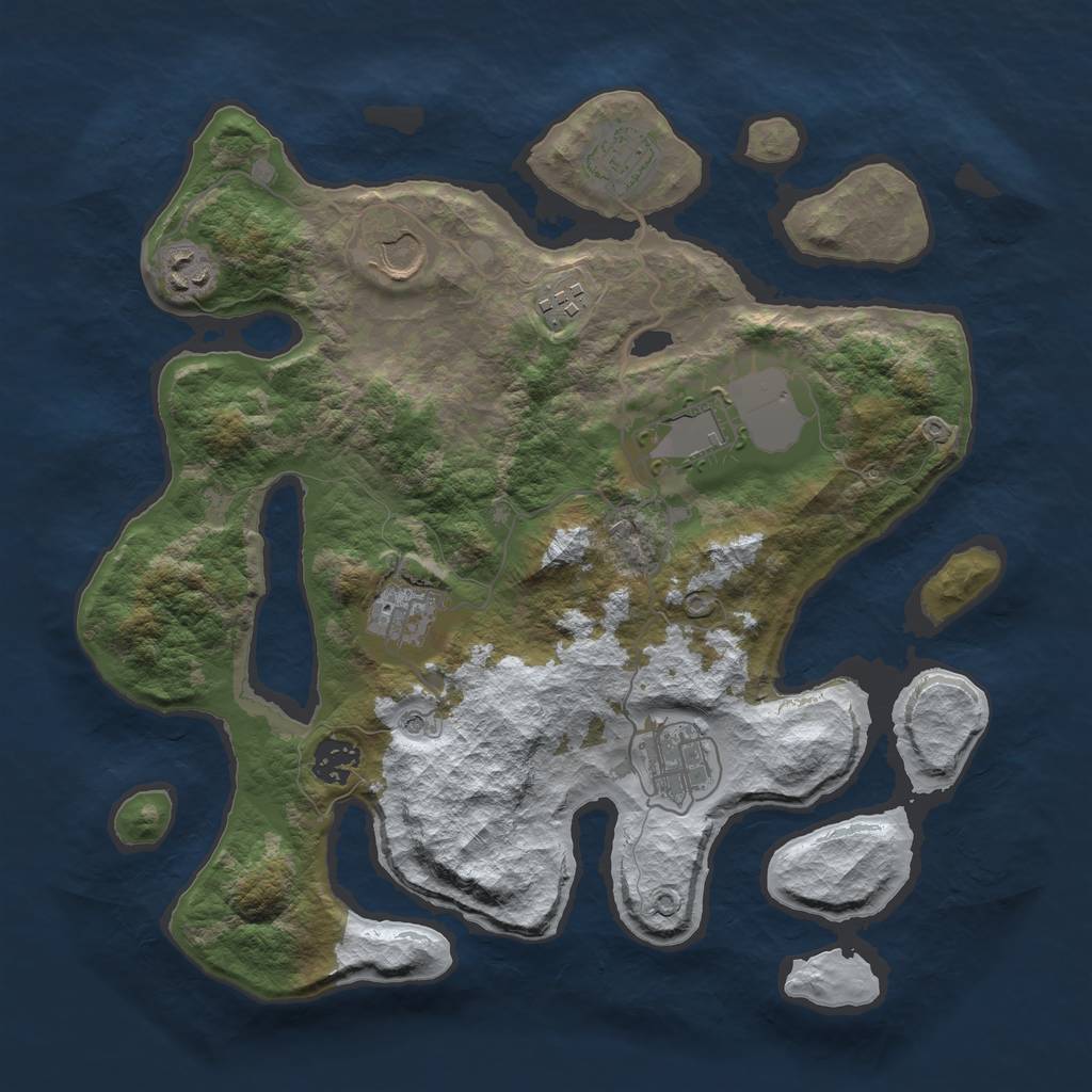 Rust Map: Barren, Size: 3500, Seed: 2937464, 11 Monuments
