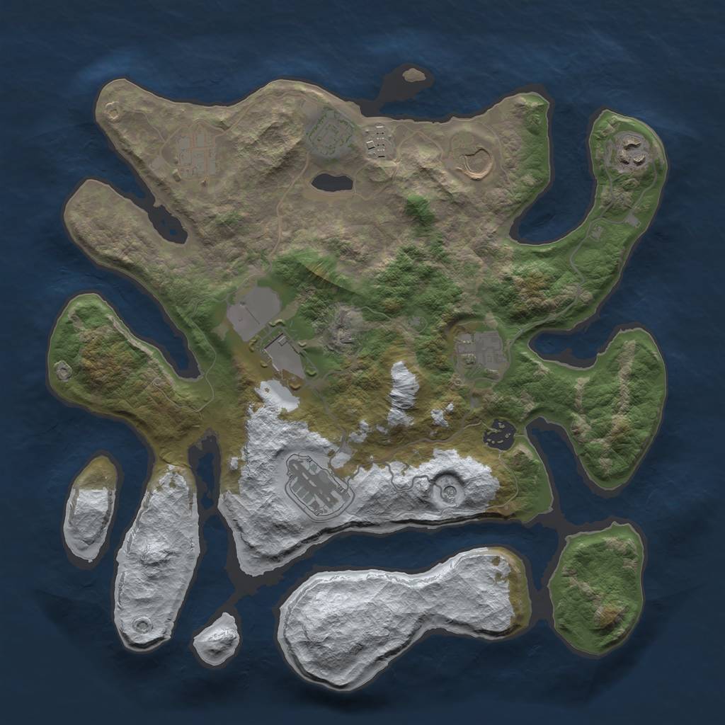 Rust Map: Barren, Size: 3500, Seed: 5598070, 12 Monuments