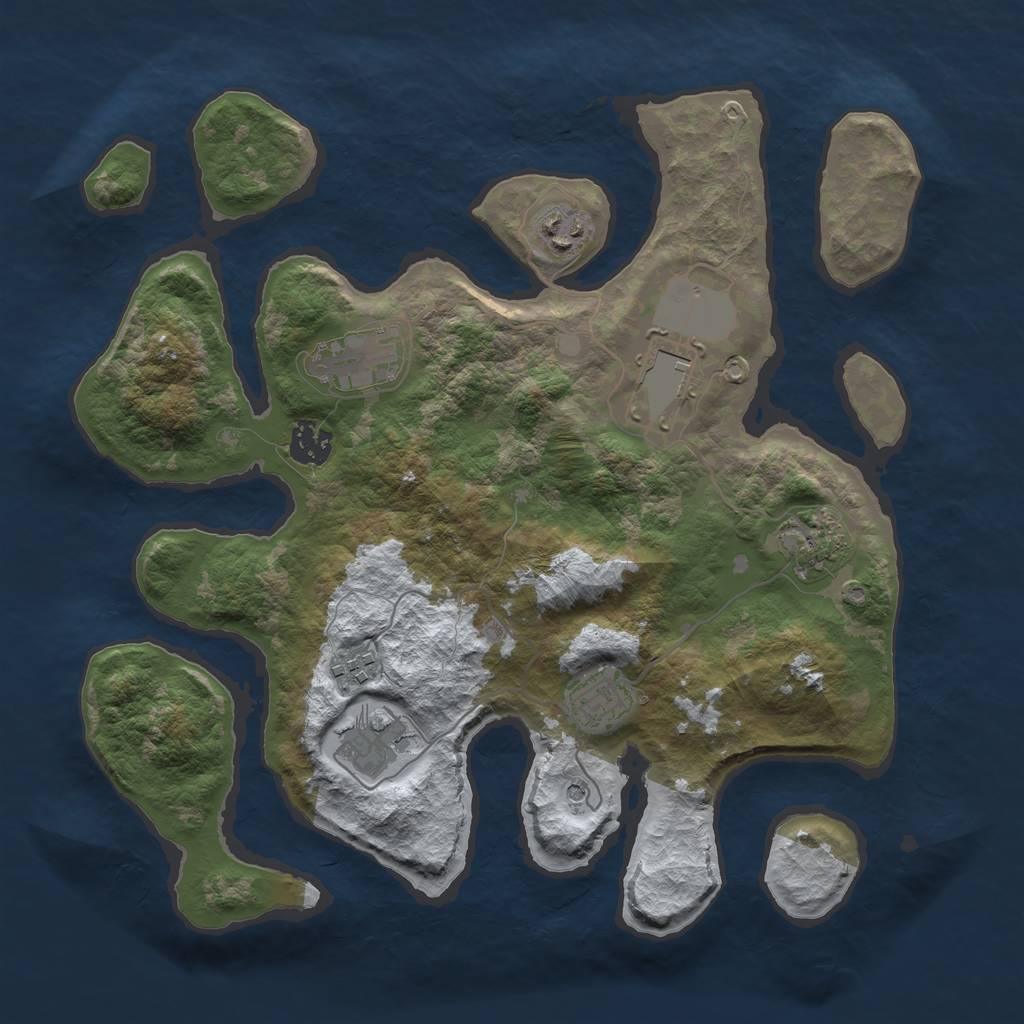 Rust Map: Barren, Size: 3500, Seed: 3392294, 11 Monuments