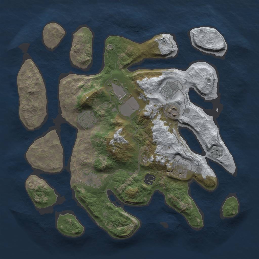 Rust Map: Barren, Size: 3500, Seed: 4453517, 11 Monuments