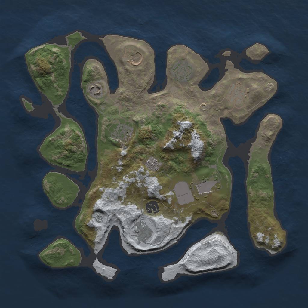 Rust Map: Barren, Size: 3500, Seed: 2137835, 12 Monuments