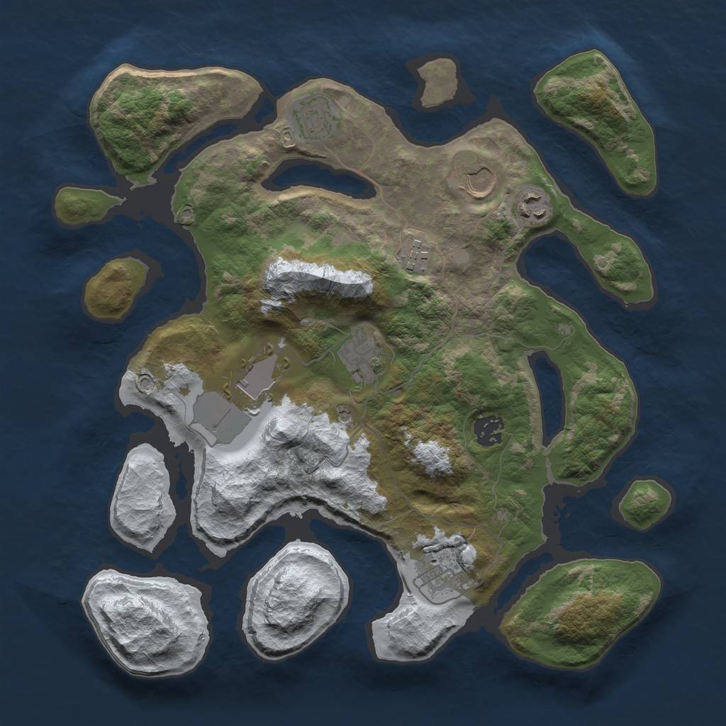 Rust Map: Barren, Size: 3500, Seed: 1857537, 11 Monuments