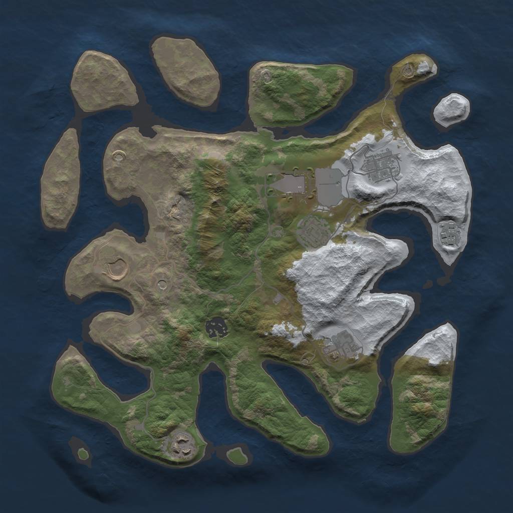 Rust Map: Barren, Size: 3500, Seed: 443704, 11 Monuments