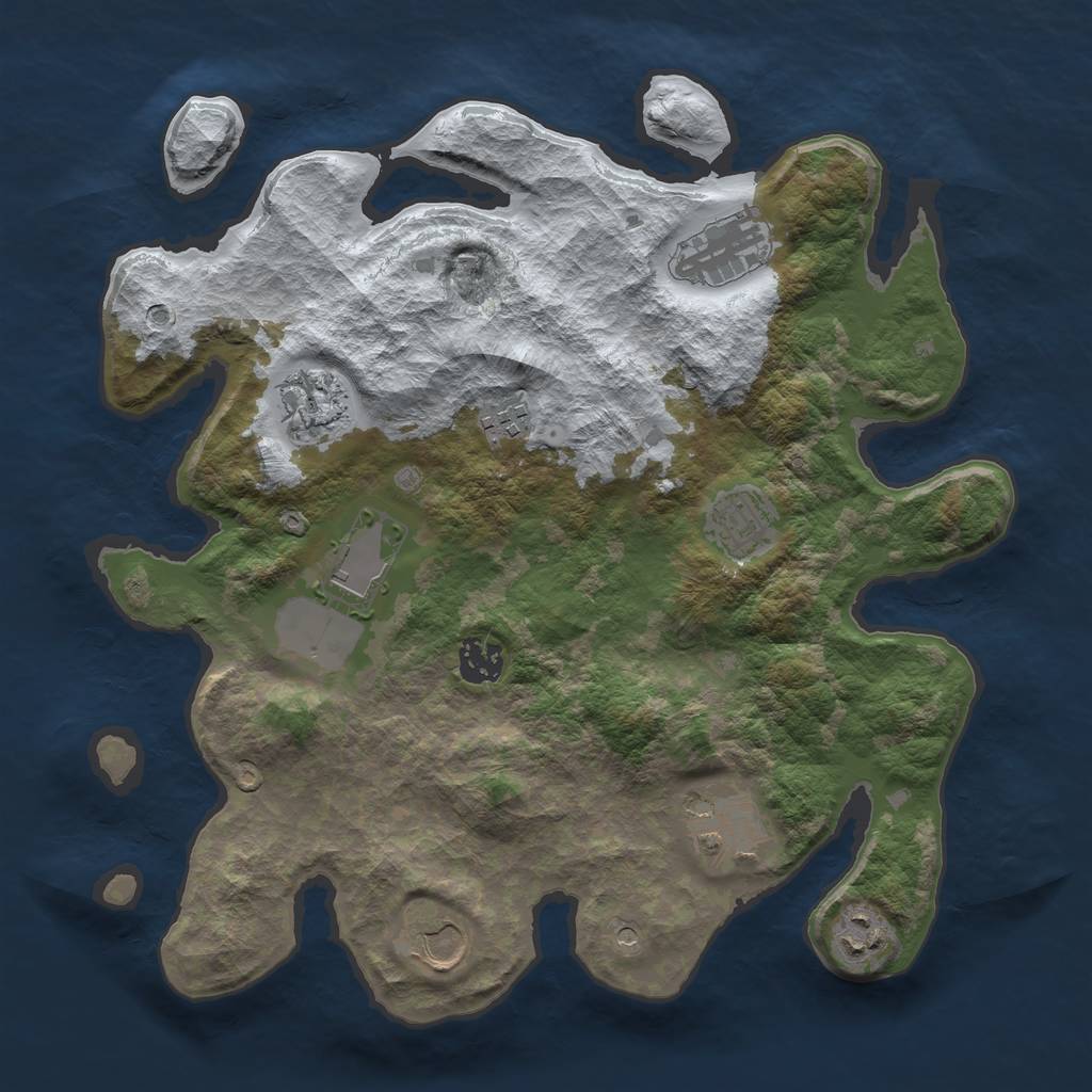 Rust Map: Barren, Size: 3500, Seed: 6414238, 12 Monuments