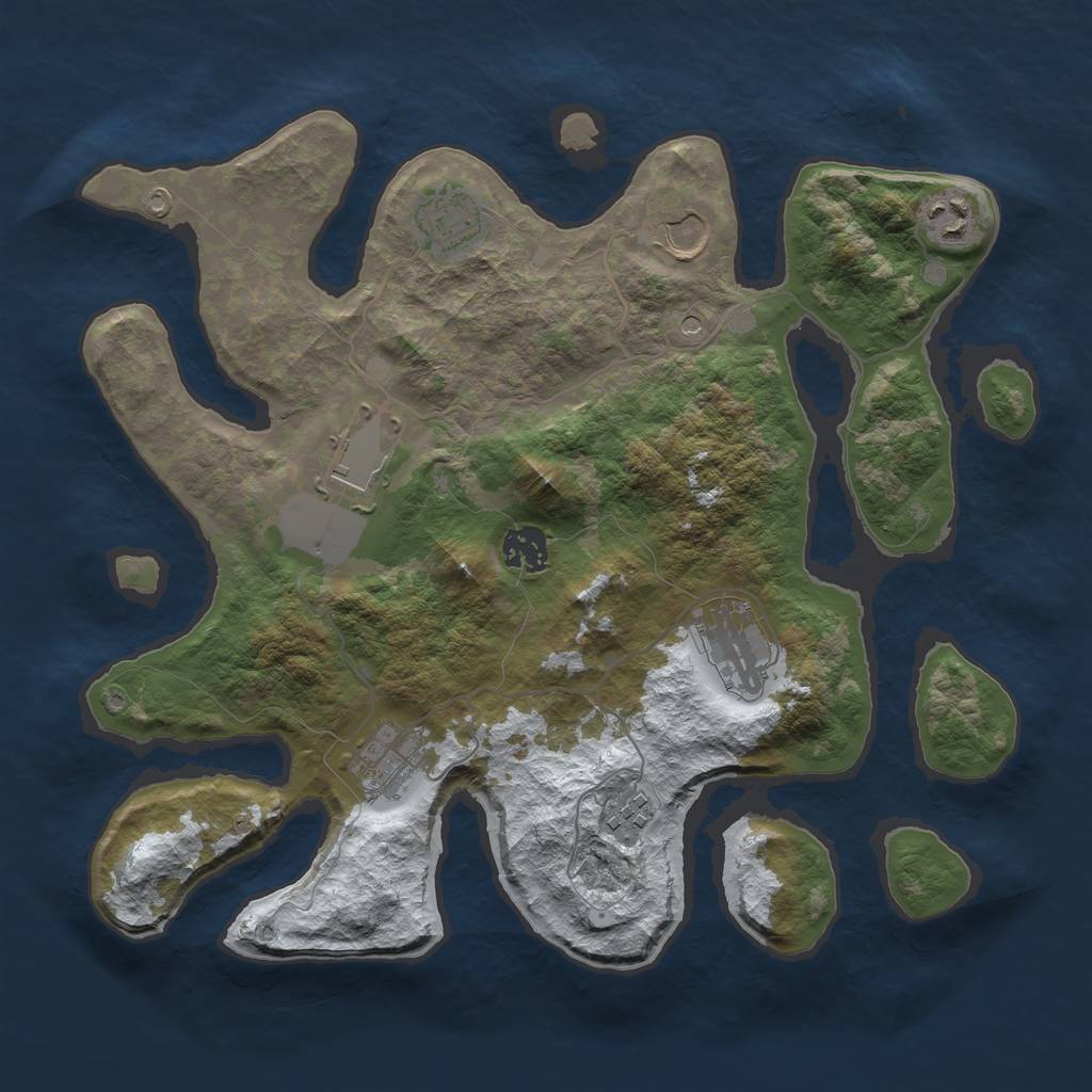 Rust Map: Barren, Size: 3500, Seed: 1868045, 11 Monuments