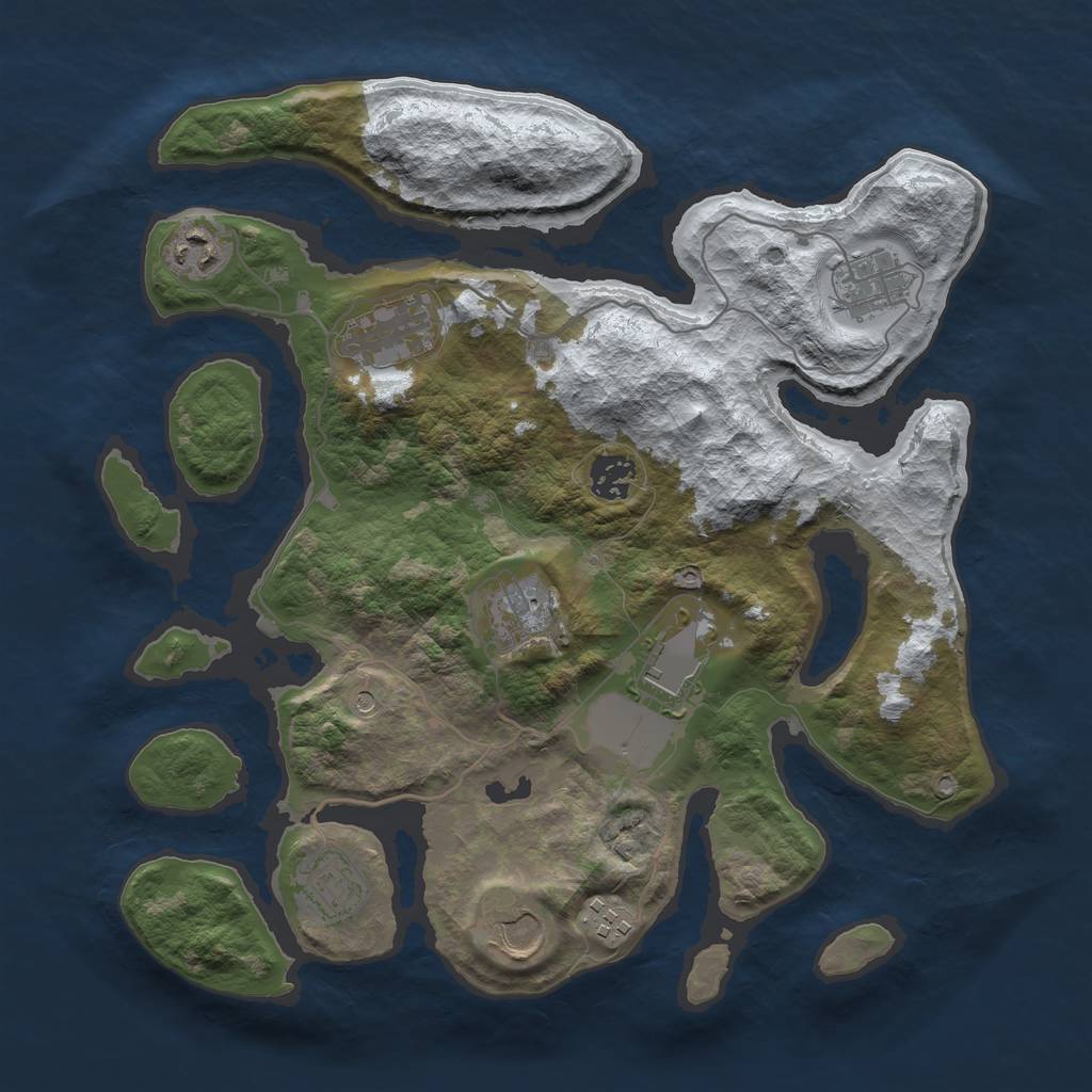 Rust Map: Barren, Size: 3500, Seed: 3164135, 12 Monuments