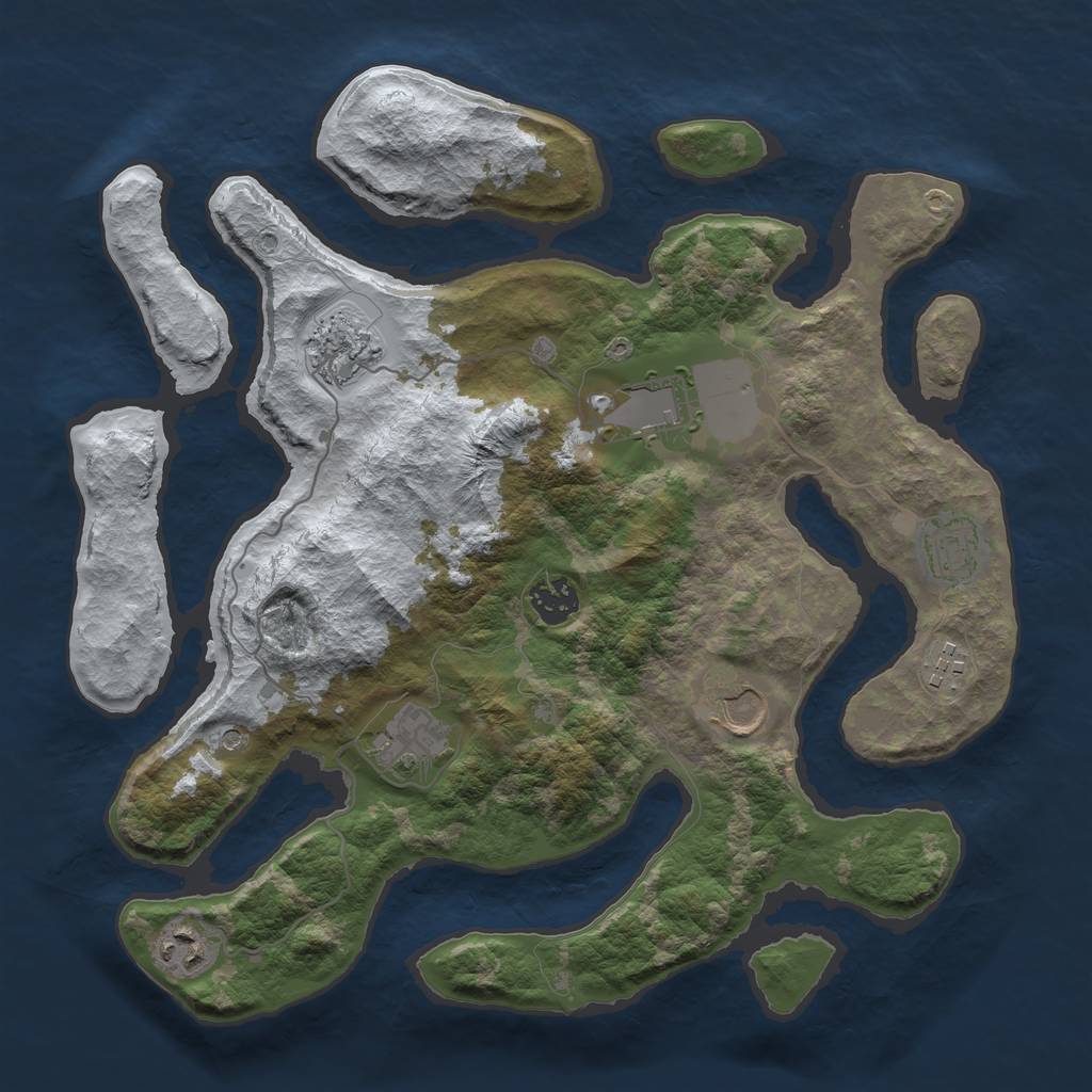 Rust Map: Barren, Size: 3500, Seed: 2065249, 11 Monuments