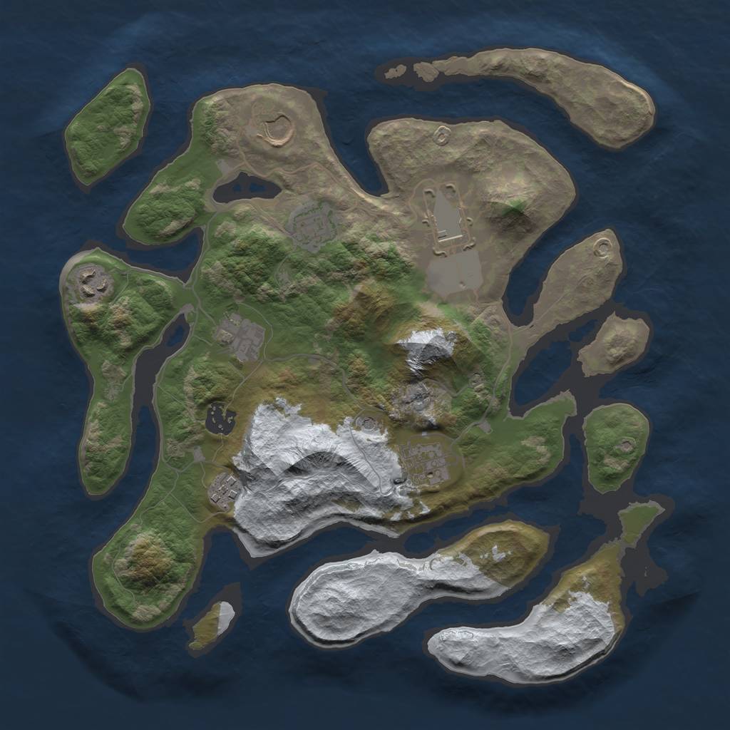 Rust Map: Barren, Size: 3500, Seed: 2835669, 11 Monuments