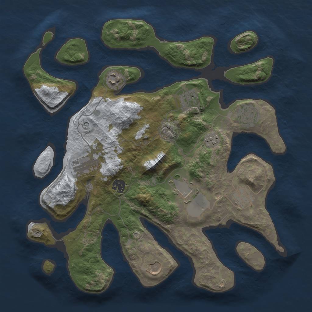 Rust Map: Barren, Size: 3500, Seed: 3377475, 12 Monuments