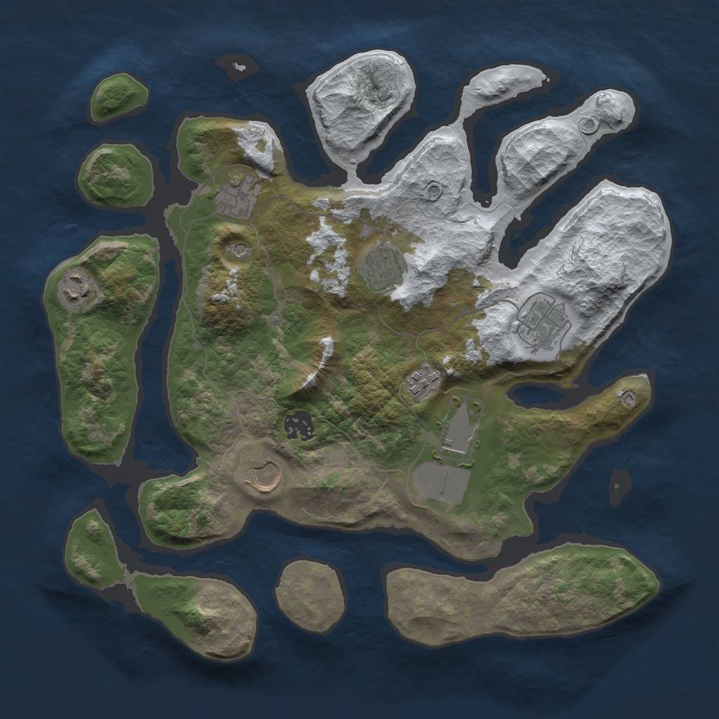 Rust Map: Barren, Size: 3500, Seed: 459125, 11 Monuments