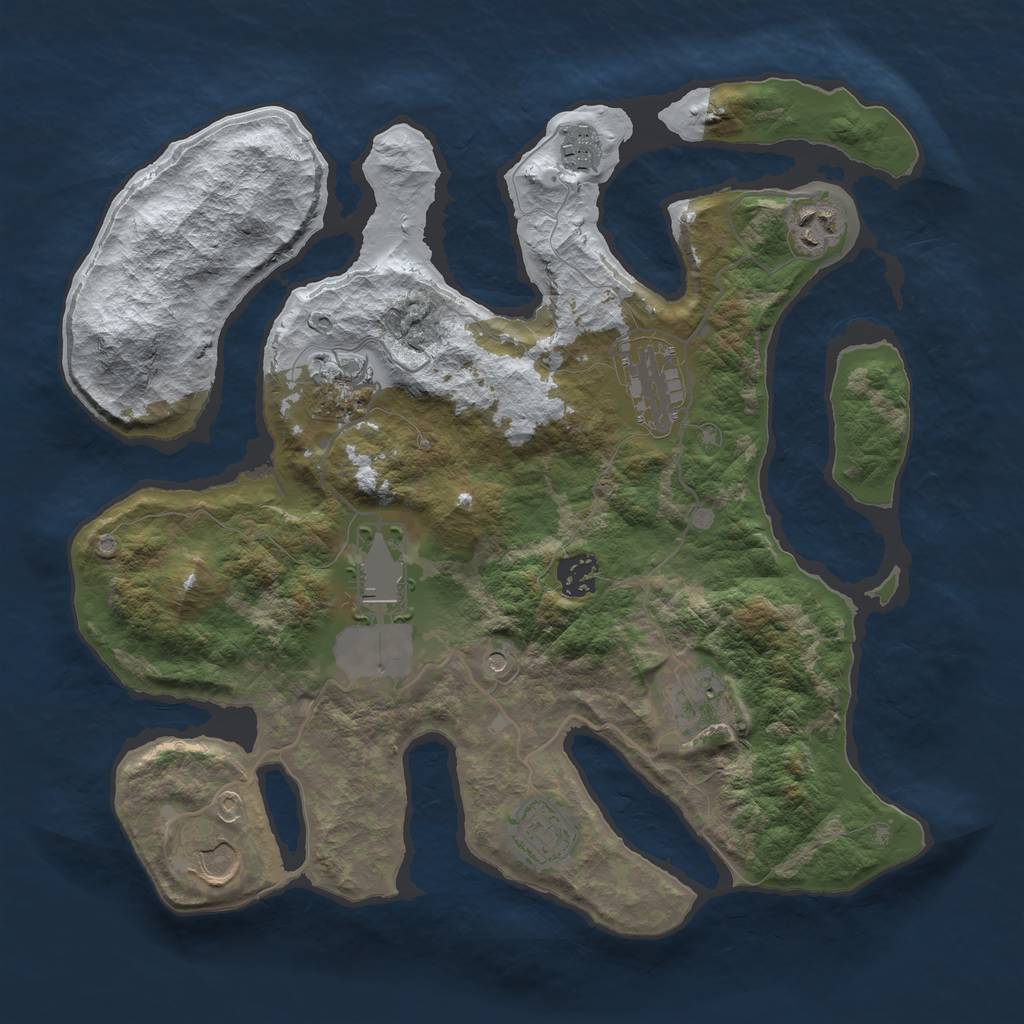 Rust Map: Barren, Size: 3500, Seed: 2092249, 12 Monuments