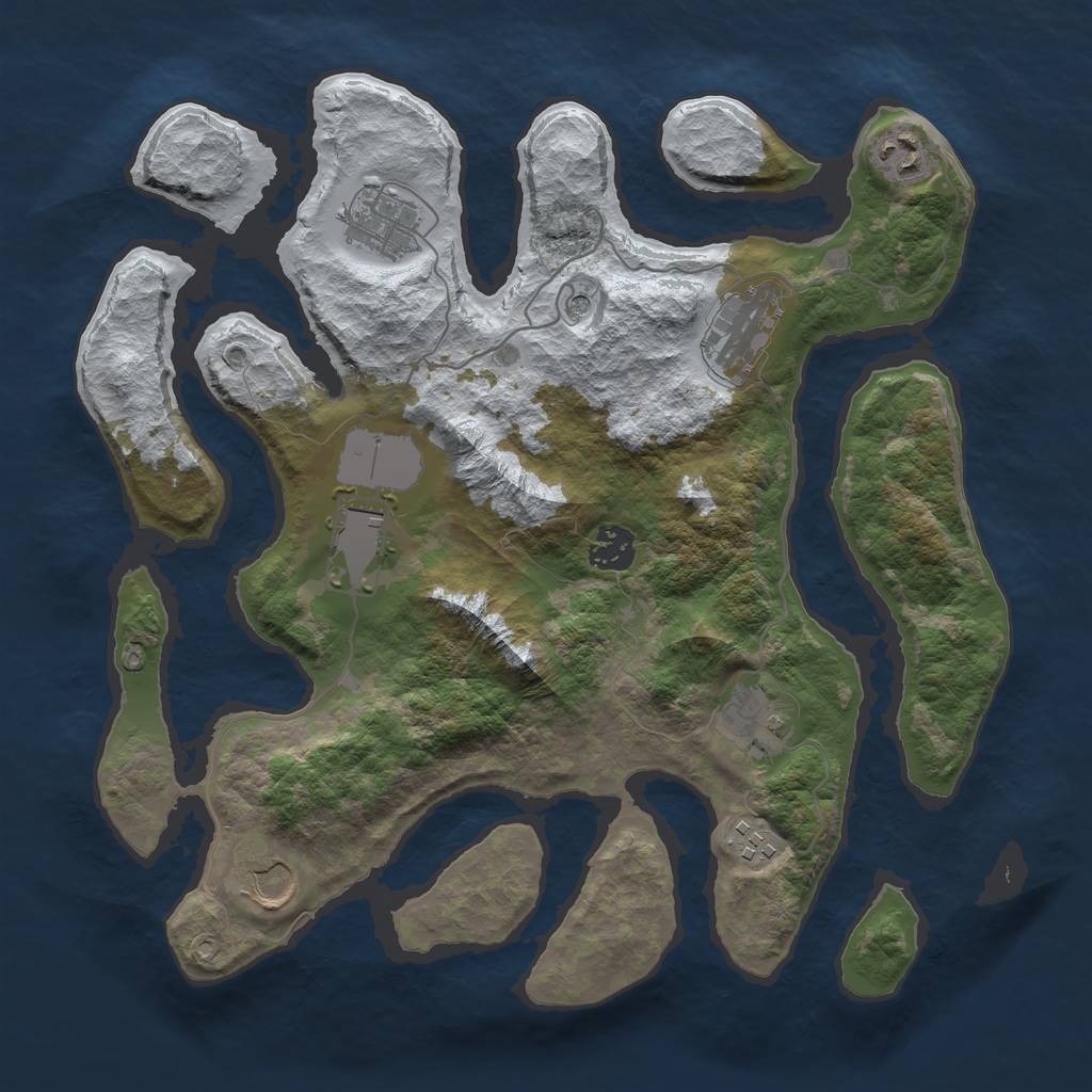 Rust Map: Barren, Size: 3500, Seed: 2529130, 11 Monuments