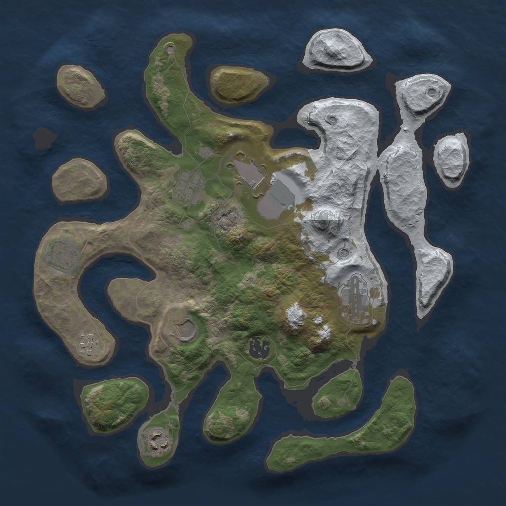 Rust Map: Barren, Size: 3500, Seed: 2854616, 11 Monuments