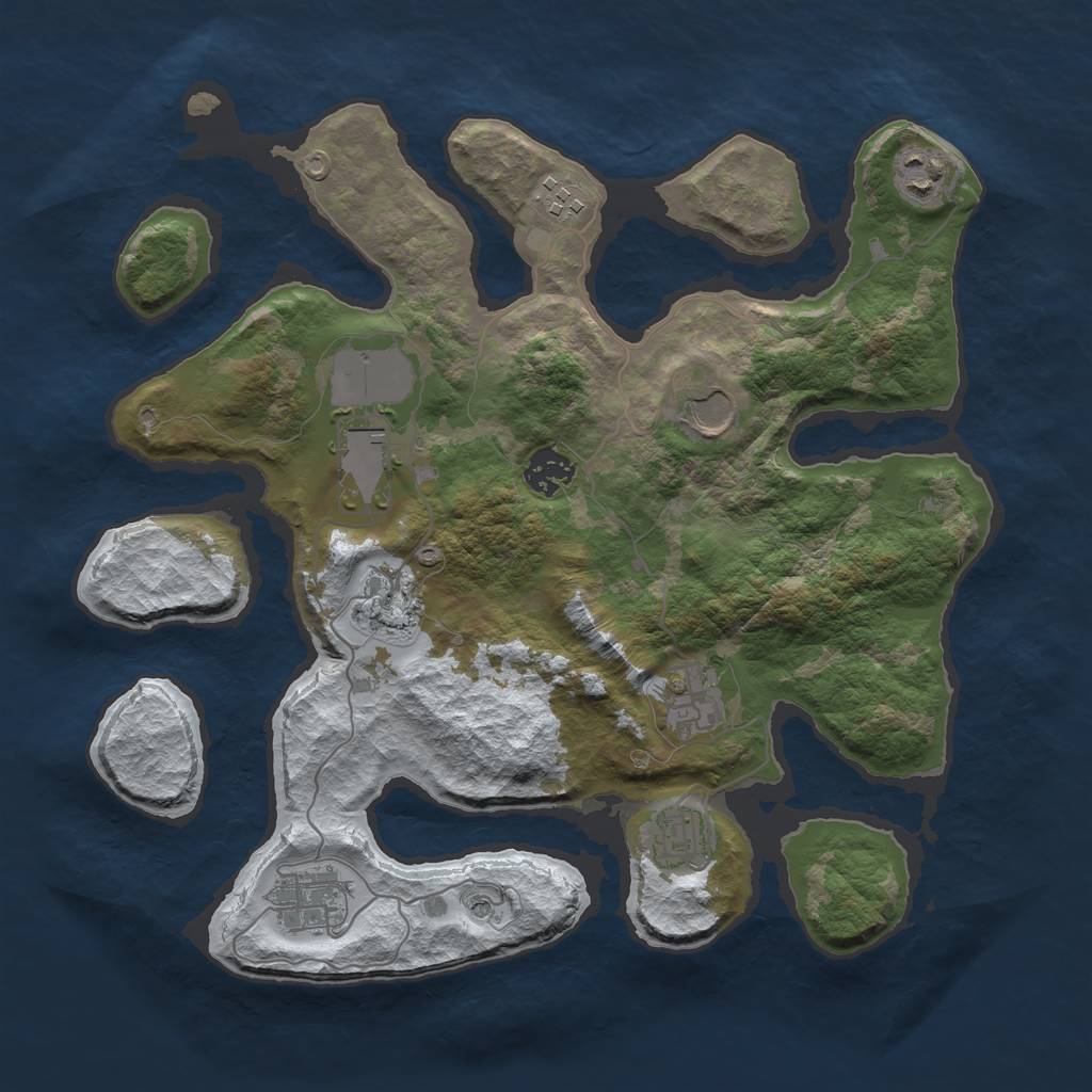 Rust Map: Barren, Size: 3500, Seed: 1555810, 12 Monuments