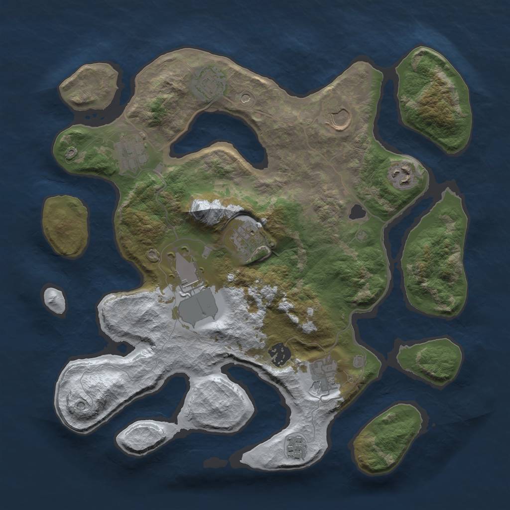 Rust Map: Barren, Size: 3500, Seed: 4609937, 12 Monuments