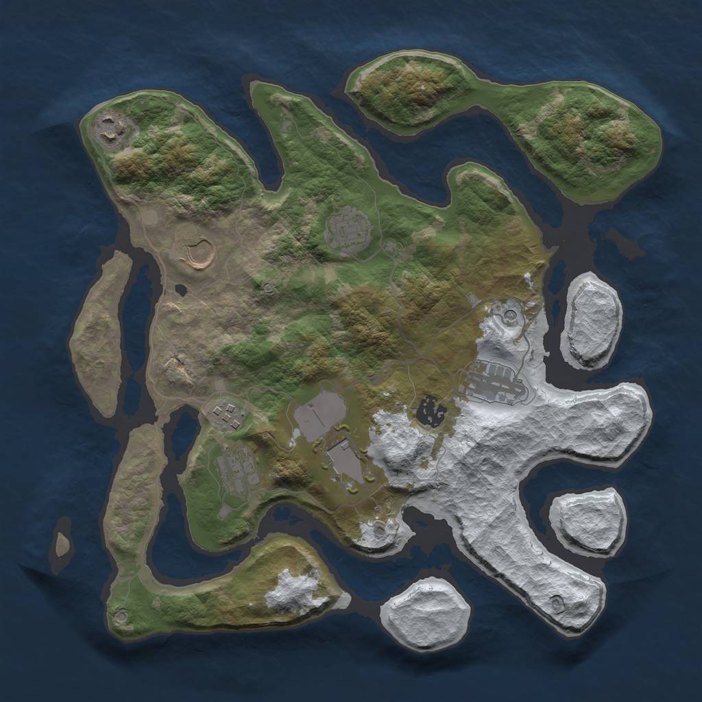 Rust Map: Barren, Size: 3500, Seed: 1002475, 11 Monuments