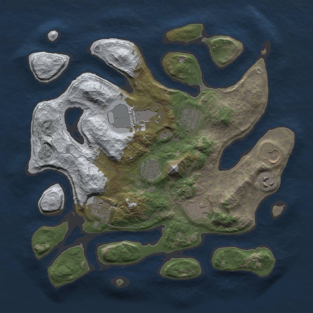 Rust Map: Barren, Size: 3500, Seed: 942287, 11 Monuments
