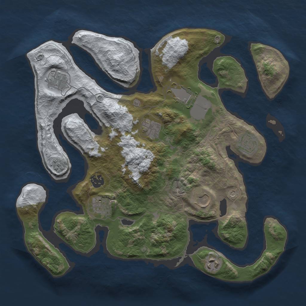 Rust Map: Barren, Size: 3500, Seed: 1824438, 12 Monuments